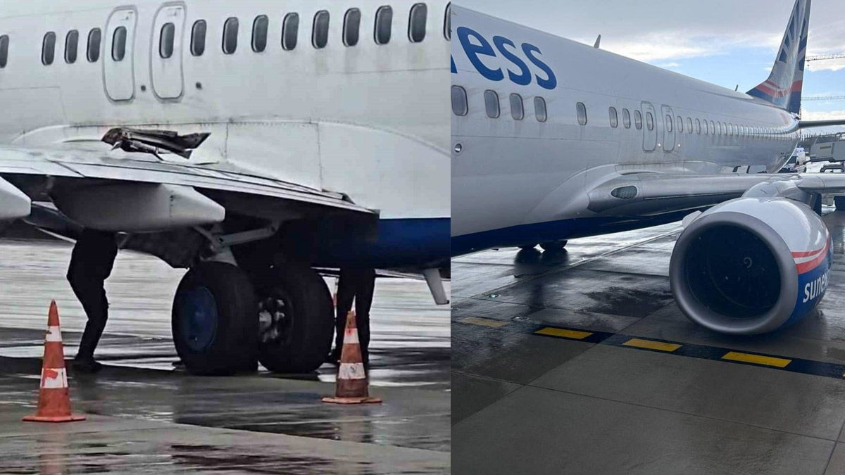 Antalya Havalimanı’nda korkutan olay: Uçağın tekerleği koptu, kanat hasar gördü