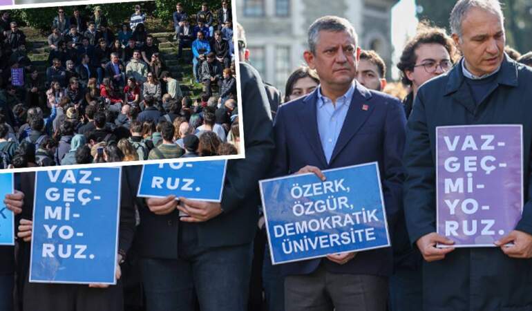 Özgür Özel, dayanışma için Boğaziçi’nde: Rektörlüğe sırtını döndü