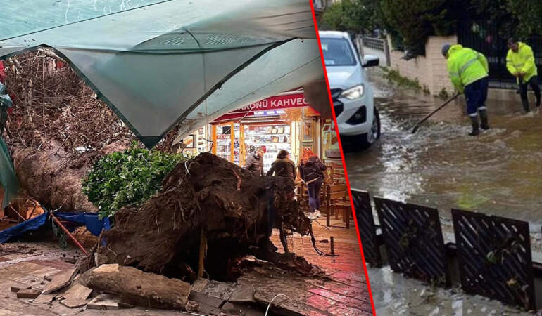 İzmir’i Sağanak Vurdu! Cadde ve Sokaklar Göle Döndü
