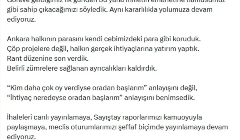 Mansur Yavaş: Şeffaflık ve Halk Desteği Önemli