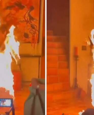 Ünlü şarkıcı bir anda alevler içinde kaldı! Klip çekiminde yürekler ağızlara geldi