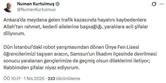Kurtulmuş’tan Taziye Mesajı