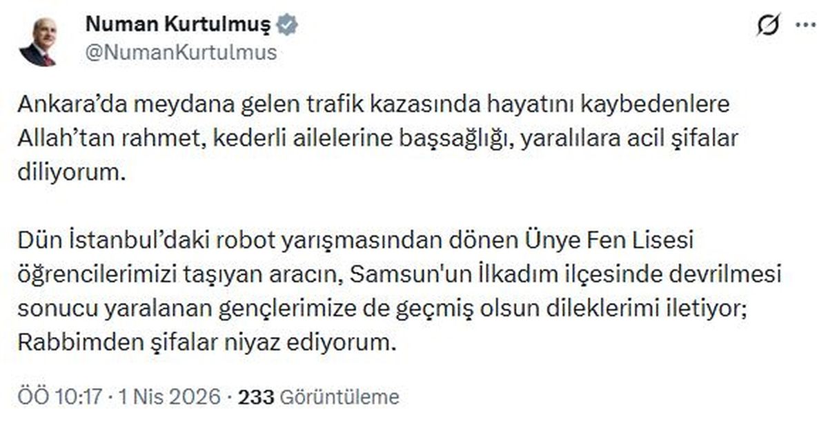 Kurtulmuş’tan Taziye Mesajı