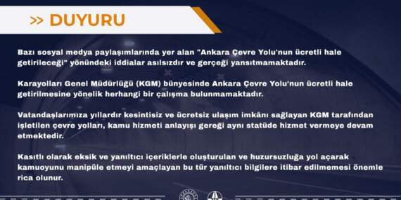 Ankara Çevre Yolu Ücretli Olmayacak