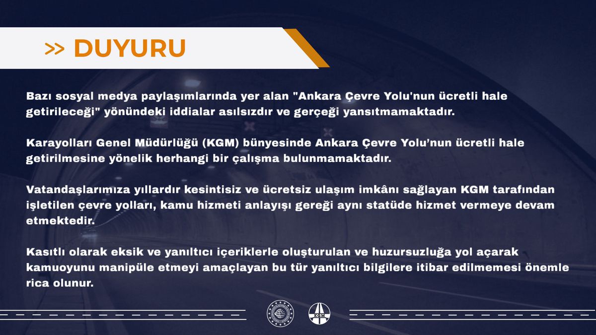 Ankara Çevre Yolu Ücretli Olmayacak