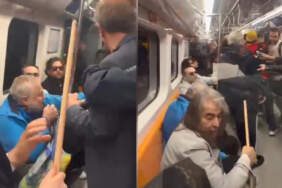 Metroda şampiyonluk kutlaması kavgası: Oklavalı müdahale kamerada