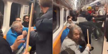 Metroda şampiyonluk kutlaması kavgası: Oklavalı müdahale kamerada