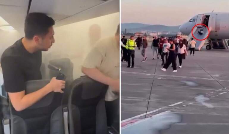 İzmir uçağında panik anları! Dumanı fark edince yolcuları apar topar tahliye ettiler