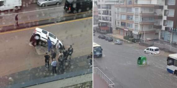 Ankara felç oldu! Yol çöktü, araç çukura düştü