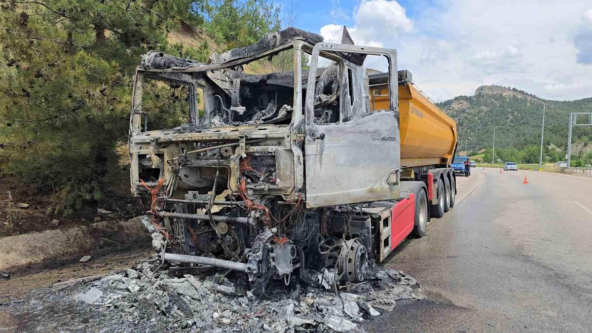 Cam yüklü tır alev alev yandı