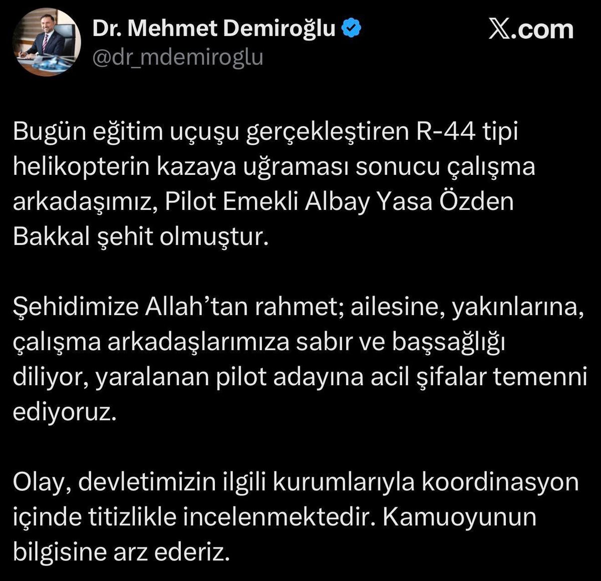 Sincan’da Helikopter Kazası: Pilot Şehit Oldu, Pilot Adayı Yaralandı