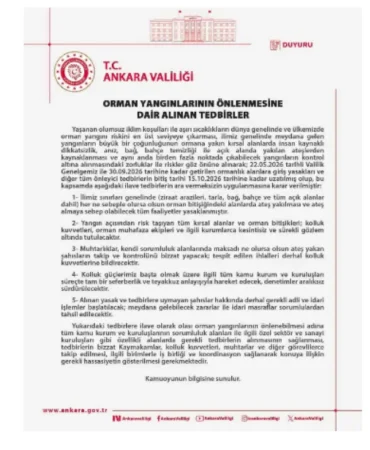 Ankara’da Orman Yangınlarının Önlenmesine Yönelik Tedbirler 15 Ekim’e Uzatıldı