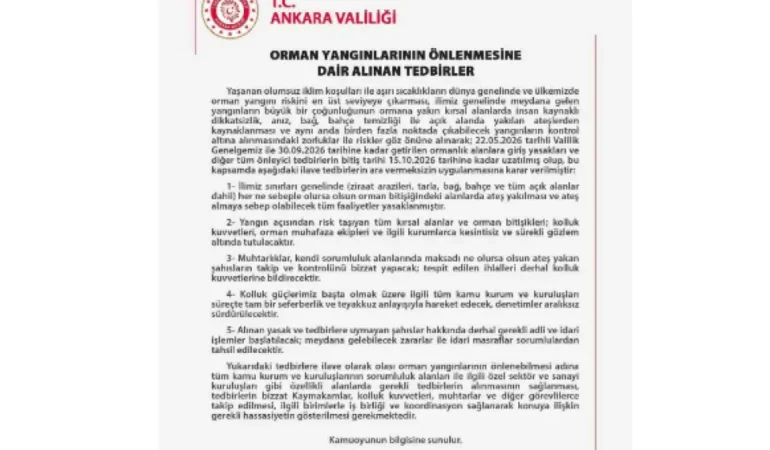 Ankara’da Orman Yangınlarının Önlenmesine Yönelik Tedbirler 15 Ekim’e Uzatıldı