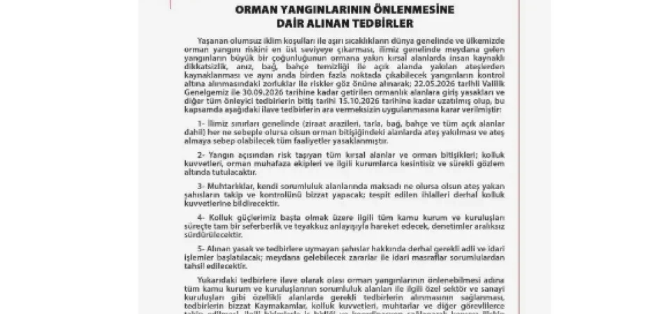 Ankara’da Orman Yangınlarının Önlenmesine Yönelik Tedbirler 15 Ekim’e Uzatıldı